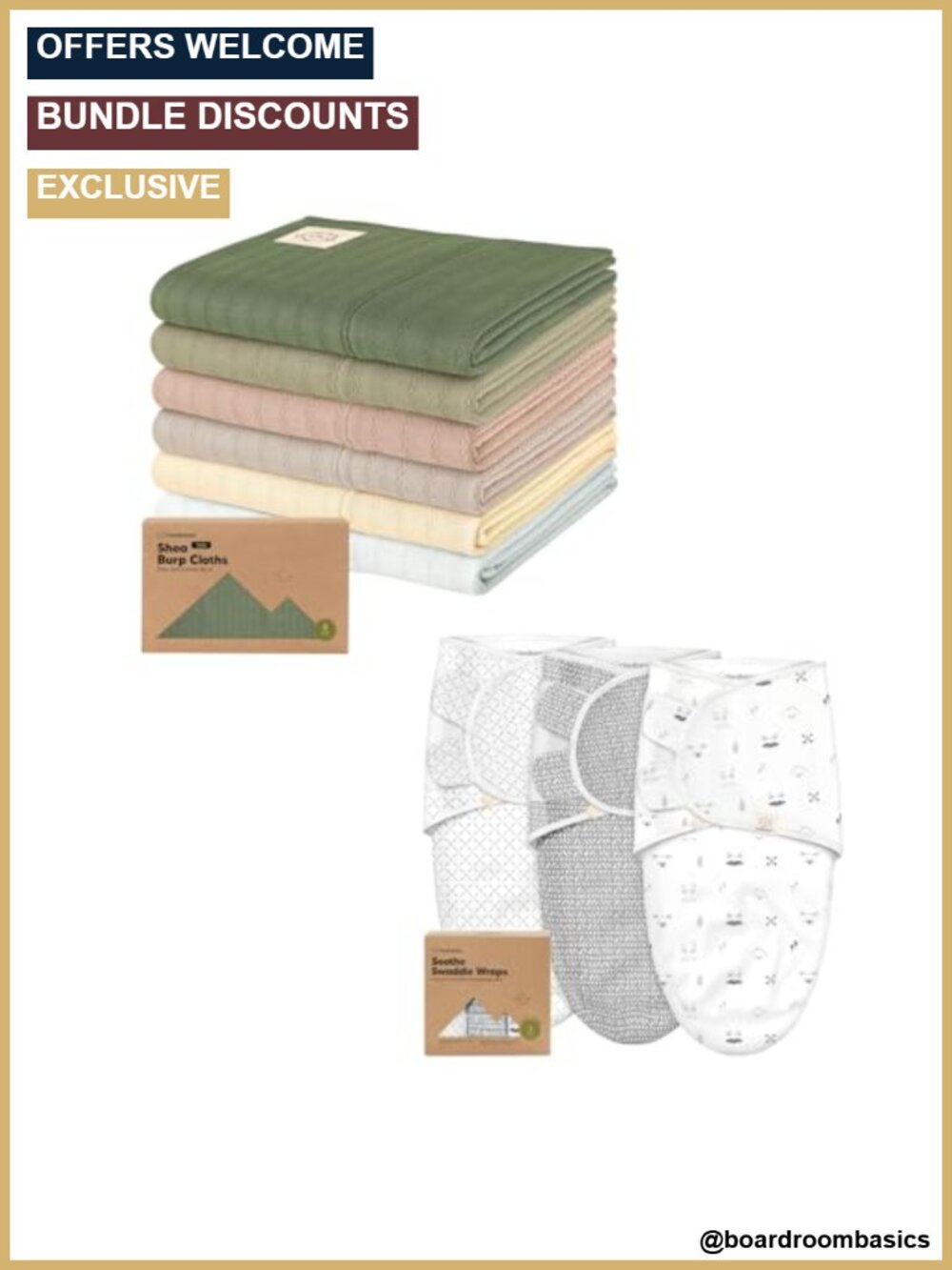 6-Pack Baby Burp Cloths & 3-Pack Swaddle Sleep Sacks 100% Cotton